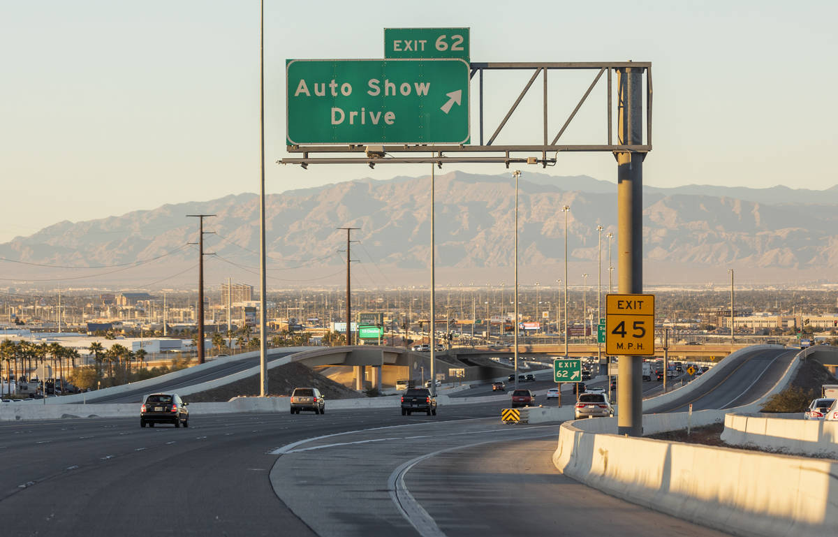 Cars travel north on U.S. Highway 95 near the Auto Show Drive offramp in Henderson on Wednesday ...