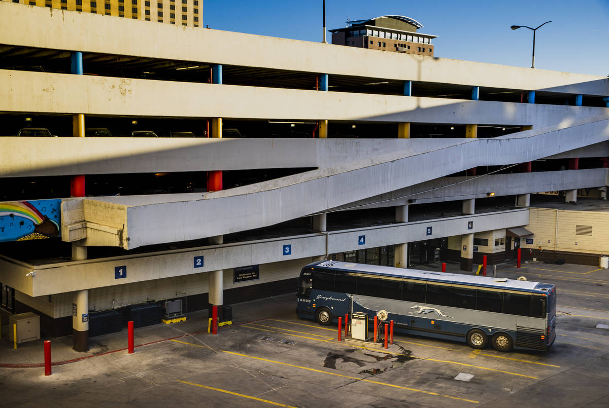 A lone Greyhound bus parked at the terminal downtown at a building which will be redeveloped by ...