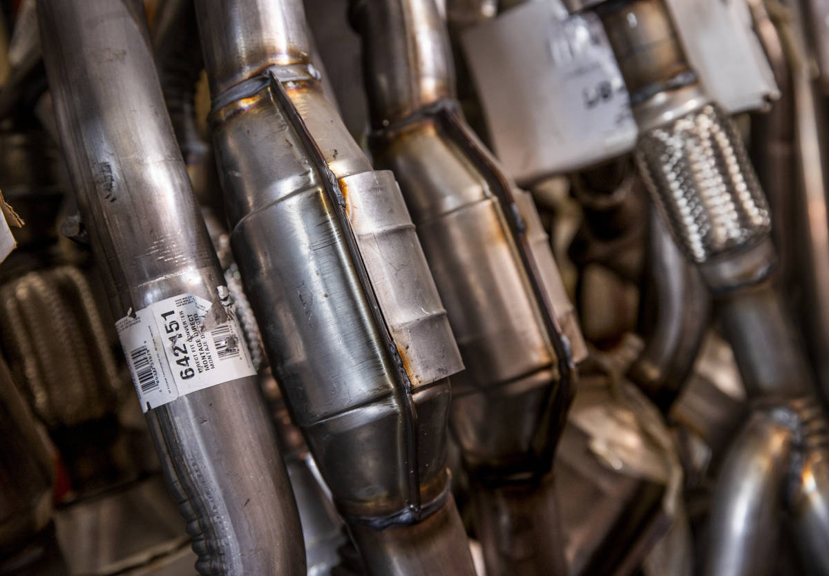 Catalytic converters at Supreme Automotive Warehouse in Las Vegas on Nov. 24, 2020. (L.E. Basko ...
