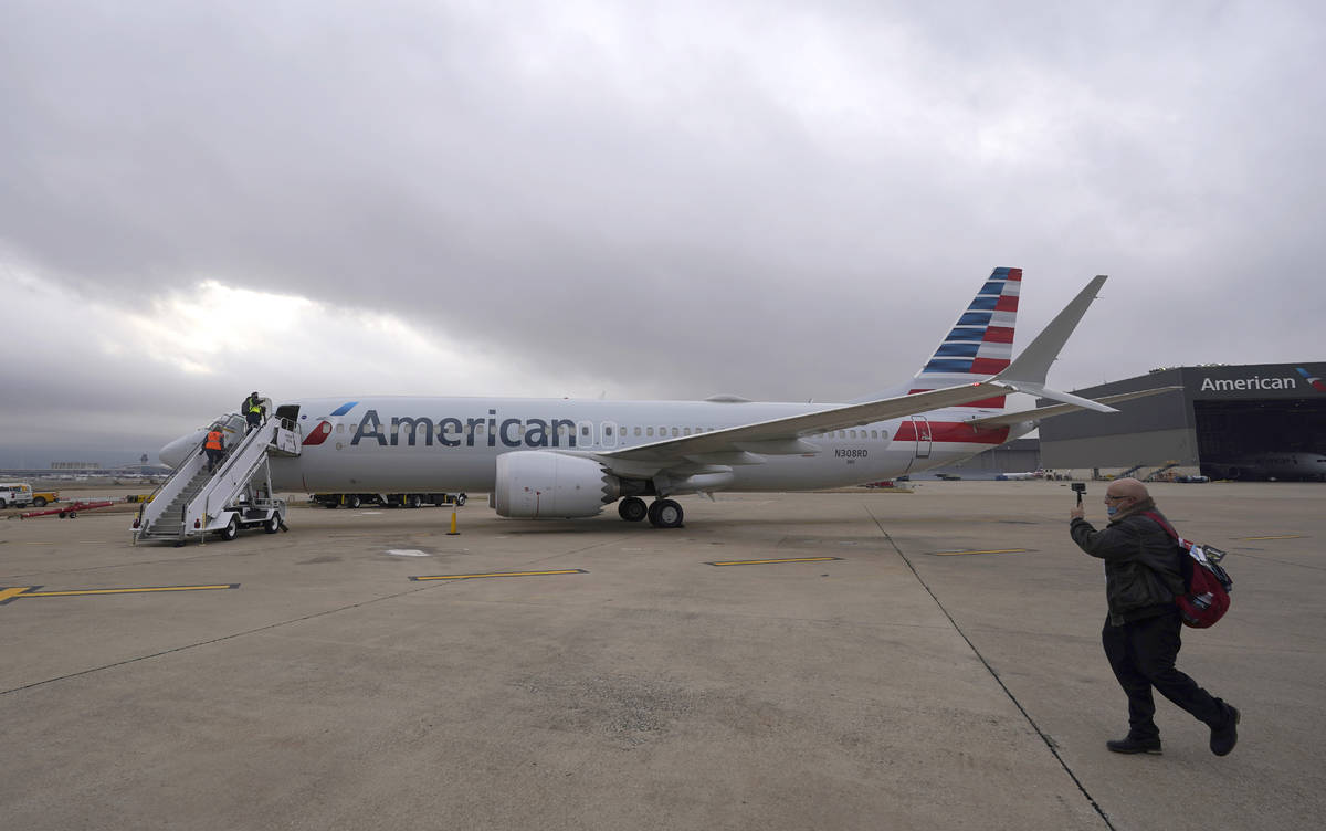 An American Airlines Boeing 737 Max jet plane is prepared for to fly from Dallas Fort Worth air ...