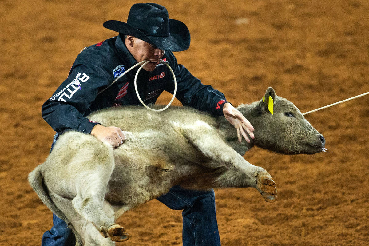 PRCA Tie Down Roping contestant Shad Mayfield earns second place in the first round of his even ...
