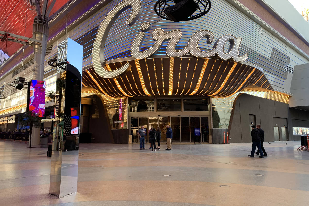A 10-foot monolith stands under the Fremont Street Canopy in Las Vegas Friday, Dec. 4, 2020. (E ...