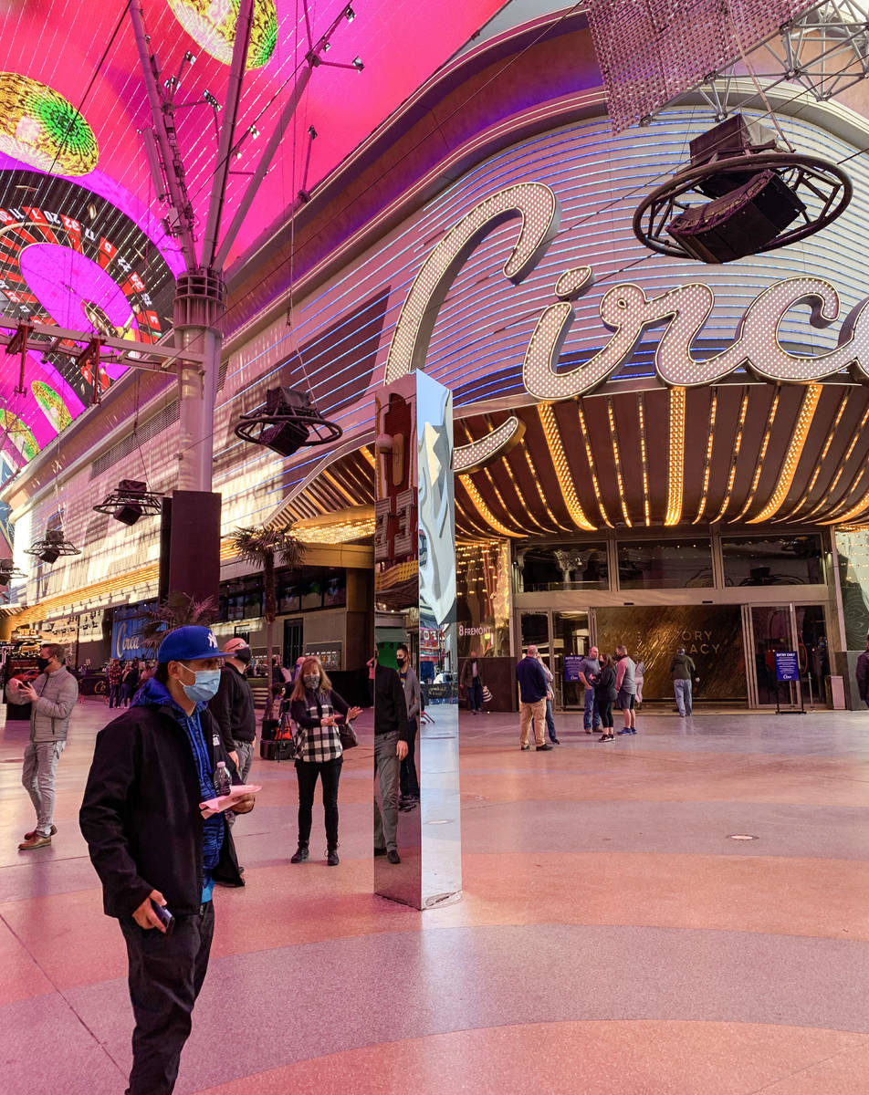 A 10-foot monolith stands under the Fremont Street canopy in Las Vegas Friday, Dec. 4, 2020. (E ...