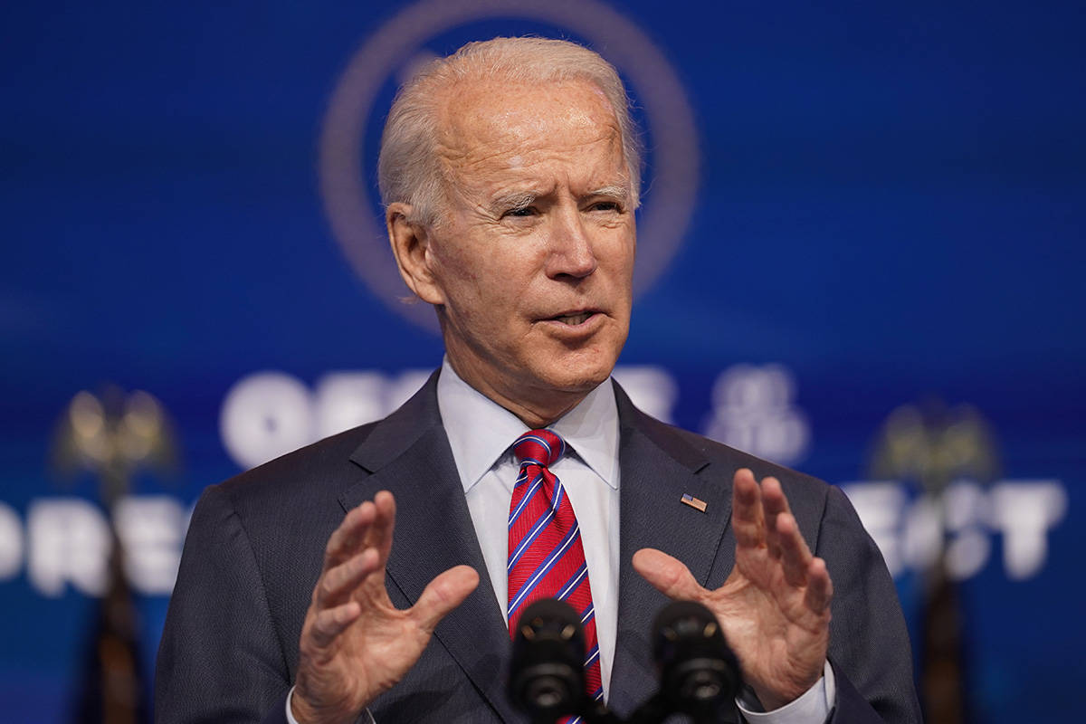 President-elect Joe Biden speaks about jobs at The Queen theater, Friday, Dec. 4, 2020, in Wilm ...