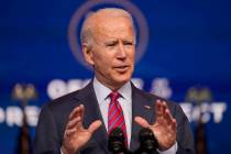 President-elect Joe Biden speaks about jobs at The Queen theater, Friday, Dec. 4, 2020, in Wilm ...