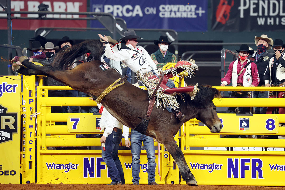 Tim O’Connell on Day 2 of the Wrangler National Finals Rodeo at Globe Life Field in Arlington ...