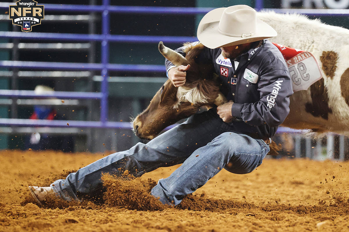 Blake Knowles on Day 2 of the Wrangler National Finals Rodeo at Globe Life Field in Arlington, ...