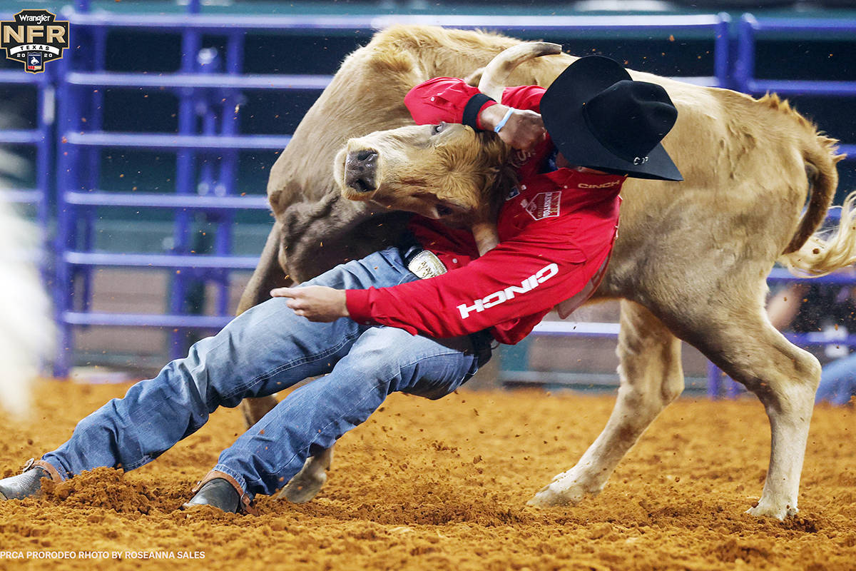 Jesse Brown on Day 2 of the Wrangler National Finals Rodeo at Globe Life Field in Arlington, Te ...
