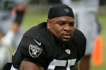 In this July 29, 2019, file photo, Oakland Raiders linebackers Vontaze Burfict gets up after st ...