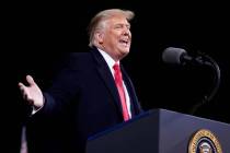 President Donald Trump speaks at a campaign rally for Senate Republican candidates, Sen. Kelly ...