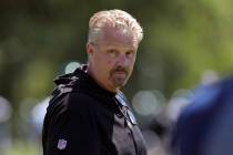 New York Jets defensive coordinator Gregg Williams looks on as his players run drills at the te ...