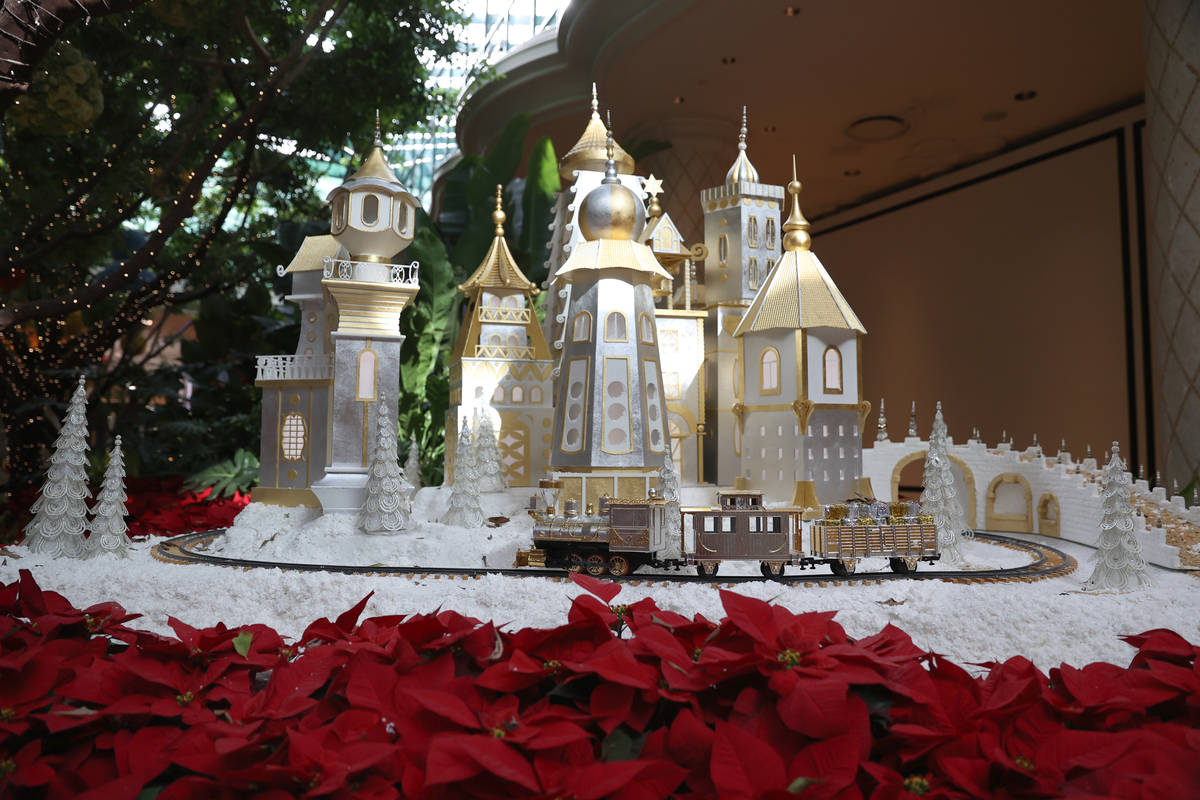 Winter villages decorate the Wynn Las Vegas atrium for the holidays on Thursday, Dec. 3, 2020. ...