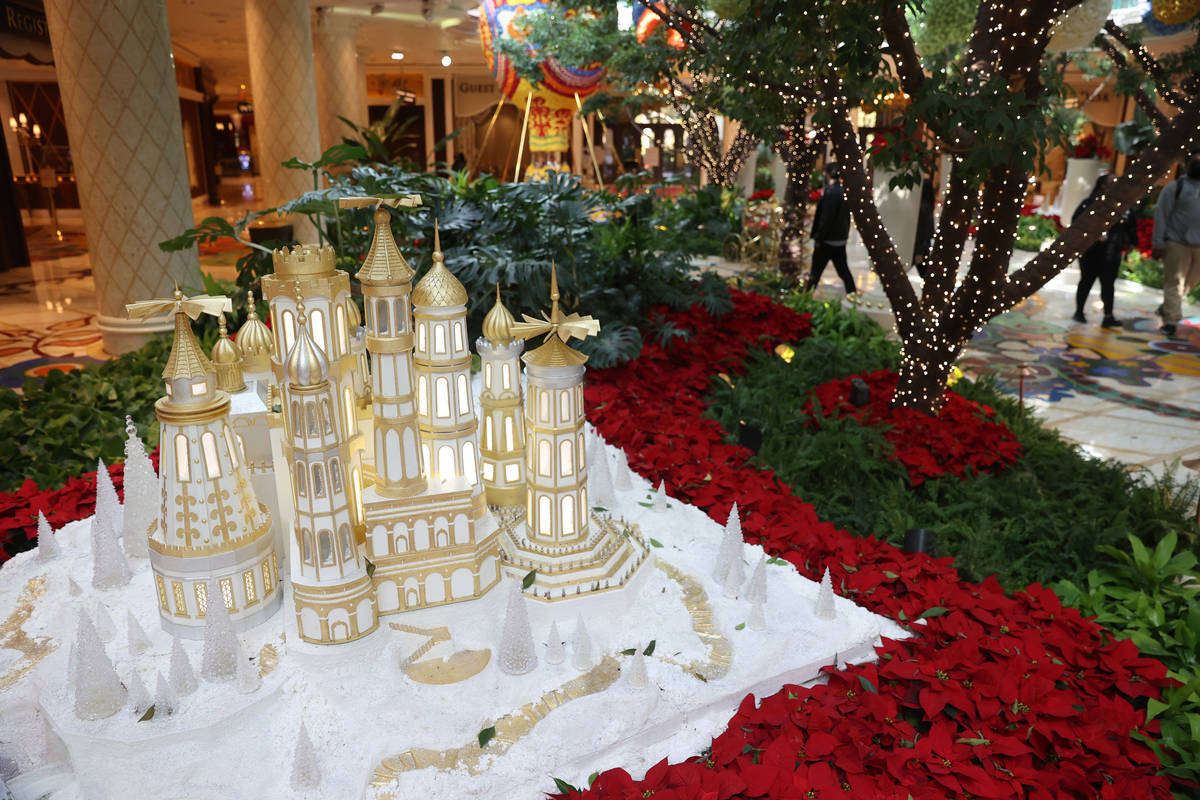 Winter villages decorate the Wynn Las Vegas atrium for the holidays on Thursday, Dec. 3, 2020. ...