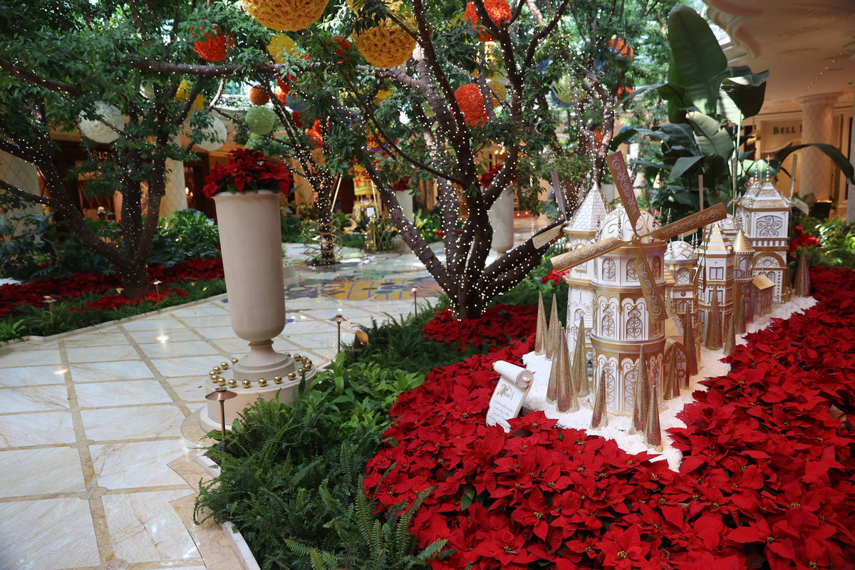 Winter villages decorate the Wynn Las Vegas atrium for the holidays on Thursday, Dec. 3, 2020. ...