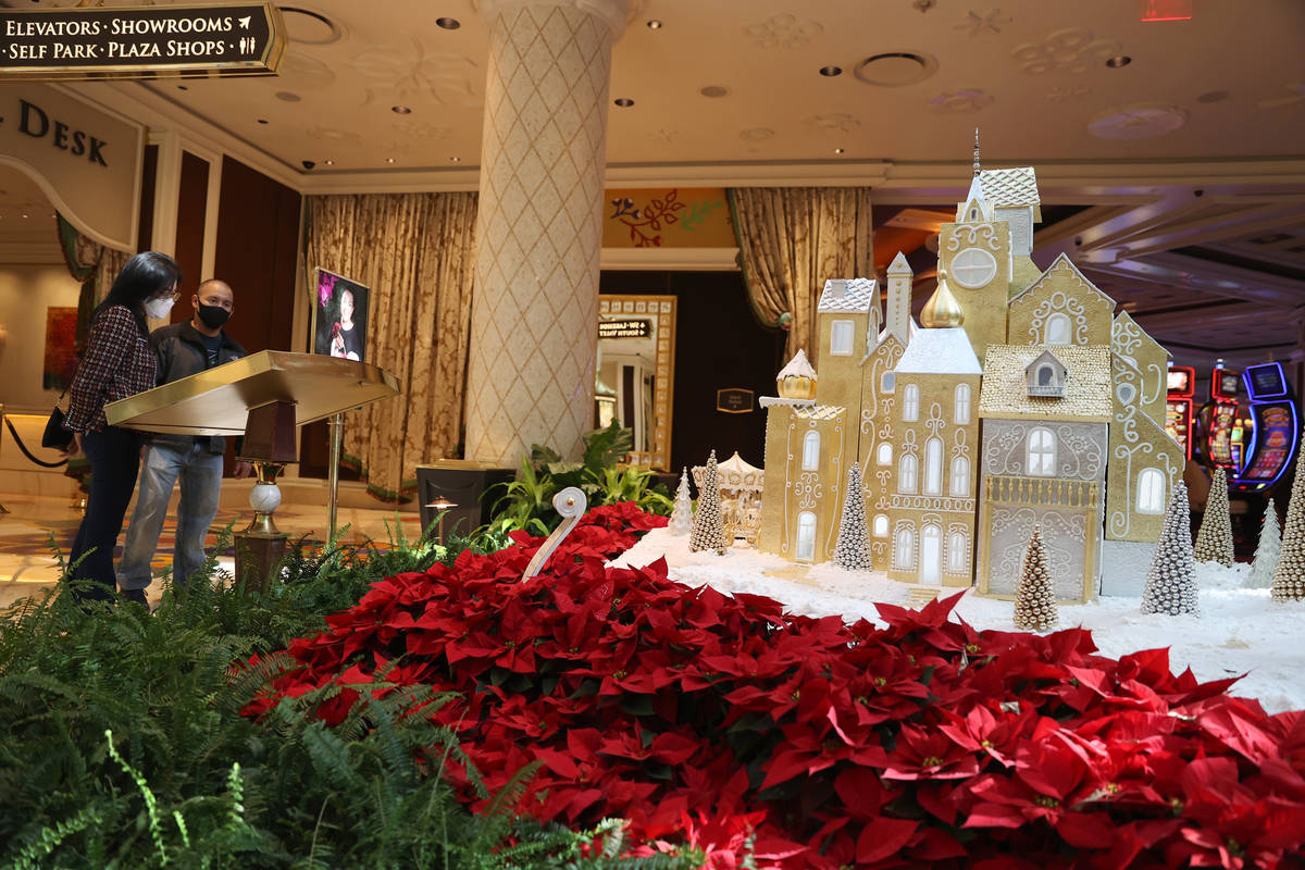 Winter villages decorate the Wynn Las Vegas atrium for the holidays on Thursday, Dec. 3, 2020. ...