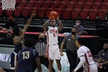 UNLV Rebels forward Cheikh Mbacke Diong (34) is pressured by Montana State Bobcats during the f ...