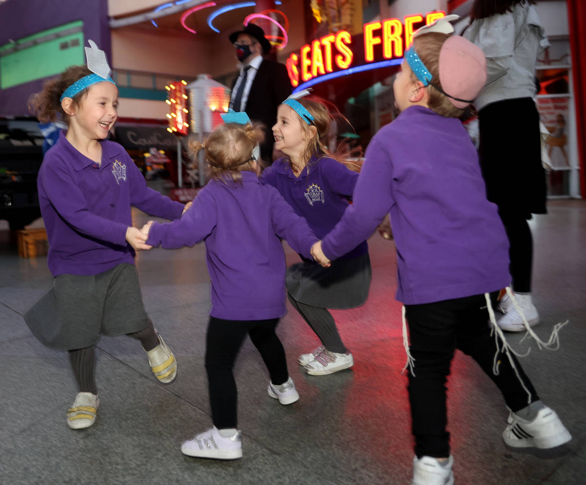 Members of the Torah Tots Preschool choir, from left, Mussie Harlig, 4, Esther Harlig, 2, Riv ...