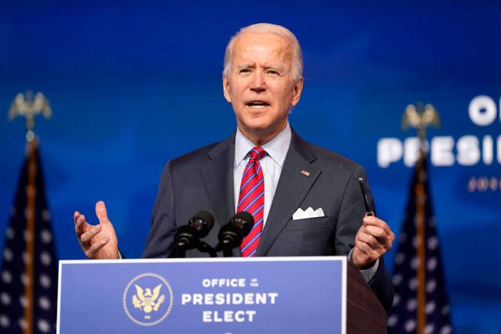 President-elect Joe Biden speaks about jobs at The Queen theater, Friday, Dec. 4, 2020, in Wilm ...