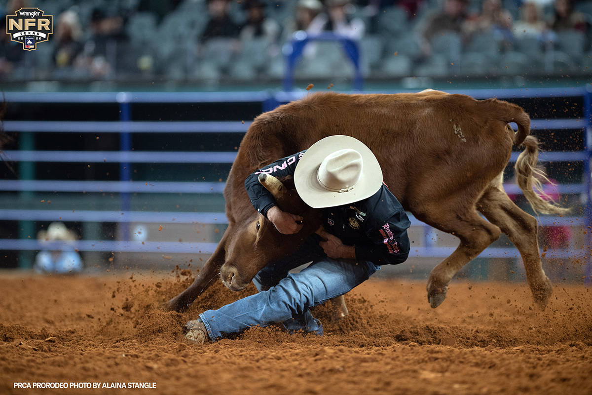 Matt Reeves performs during the fifth go-round of the National Finals Rodeo in Arlington, Texas ...