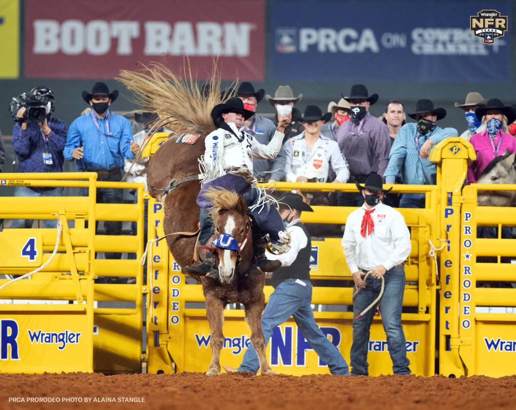 Cole Reiner performs on Tuesday, Dec. 8, 2020 on Day 6 of the Nationals Finals Rodeo in Arlingt ...