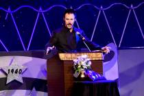 Magician Lance Burton speaking at the Tony Sacca Celebration of Life Memorial at the Stratosphe ...