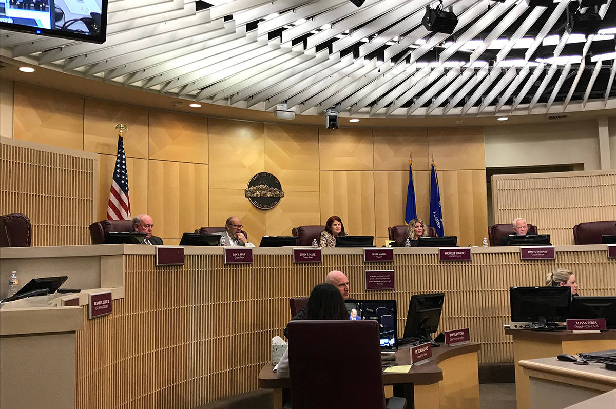 This Dec. 17, 2019, file photo shows a Henderson City Council meeting in Henderson. (Blake Apga ...