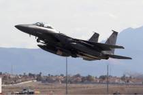 An F-15 takes off from Nellis Air Force Base in Las Vegas during Red Flag air combat exercise T ...