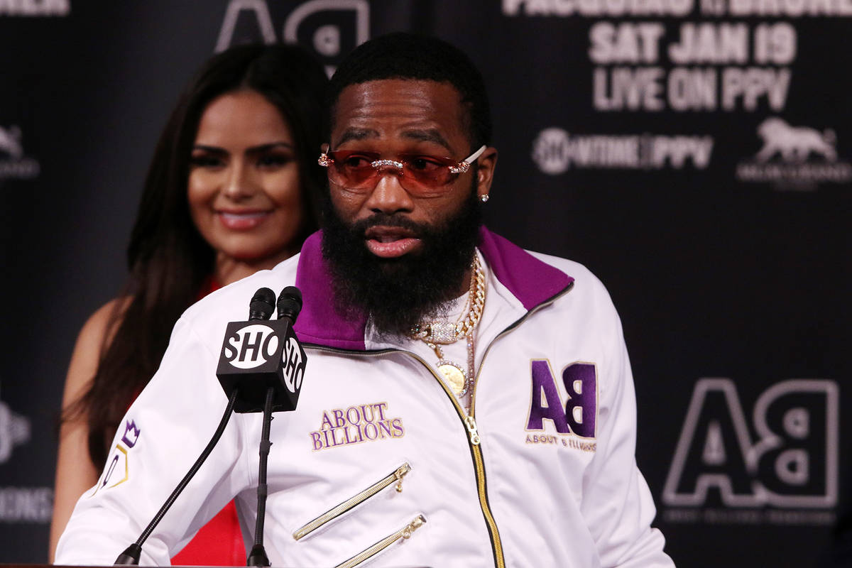 Adrien Broner addresses the media during a news conference at the David Copperfield Theater at ...