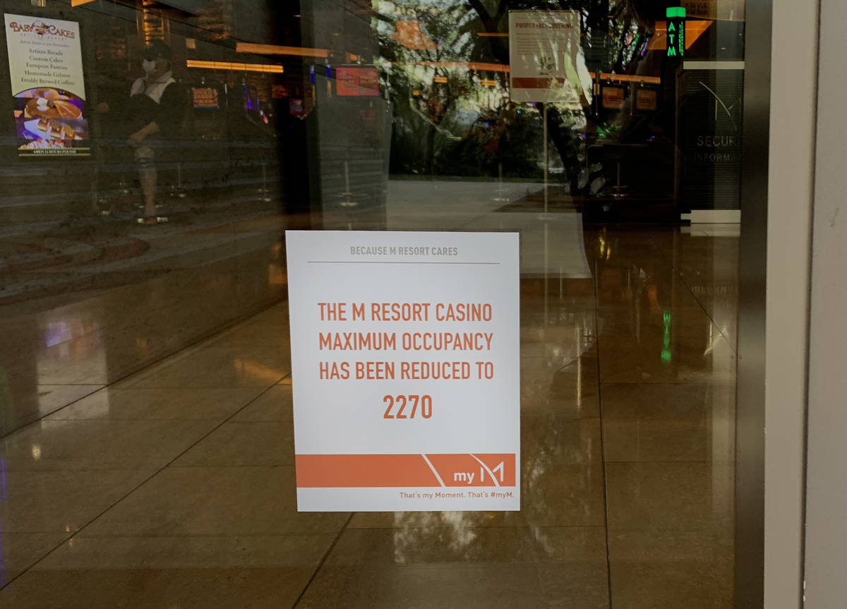 A 25 percent occupancy sign is posted at an entrance of the M Resort Spa Casino in Henderson on ...