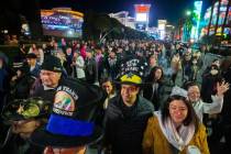 The Las Vegas Strip is packed with New Year's Eve partygoers, Dec. 31, 2019. (Benjamin Hager/La ...