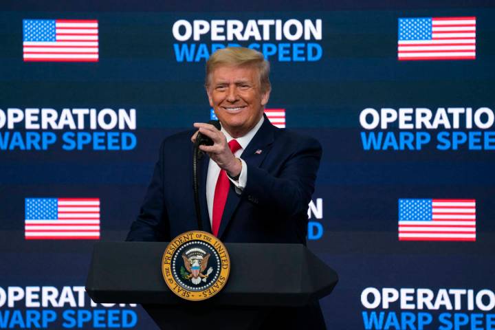 President Donald Trump speaks during an "Operation Warp Speed Vaccine Summit" on the ...
