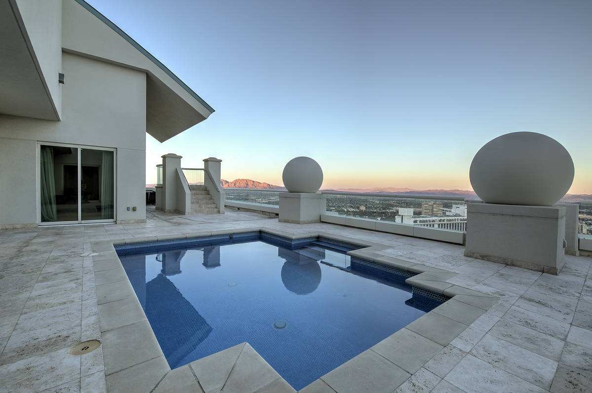 The Turnberry Place penthouse has its own pool and spa on the terrace overlooking the Las Vegas ...