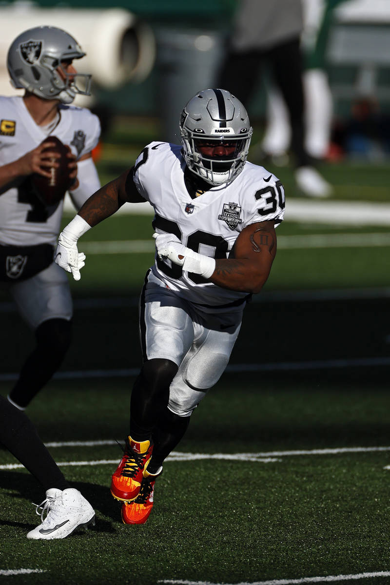 Las Vegas Raiders running back Jalen Richard (30) in action during an NFL football game against ...