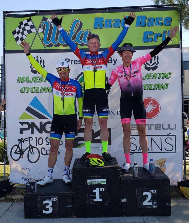 Michael Murray, left, on the race podium (Stage 2 Cycling Team)
