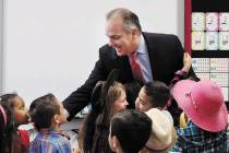 Clark County School District superintendent Dr. Jesus Jara says goodbye to a kindergarten class ...