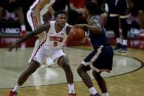 UNLV Rebels guard David Jenkins Jr. (5) pressures Montana State Bobcats guard Xavier Bishop (1 ...