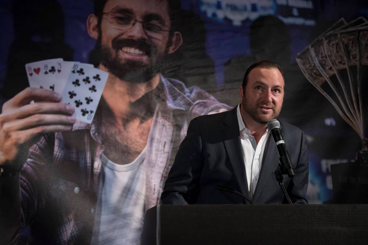 Ty Stewart, executive director of the World Series of Poker speaks to spectators and news media ...