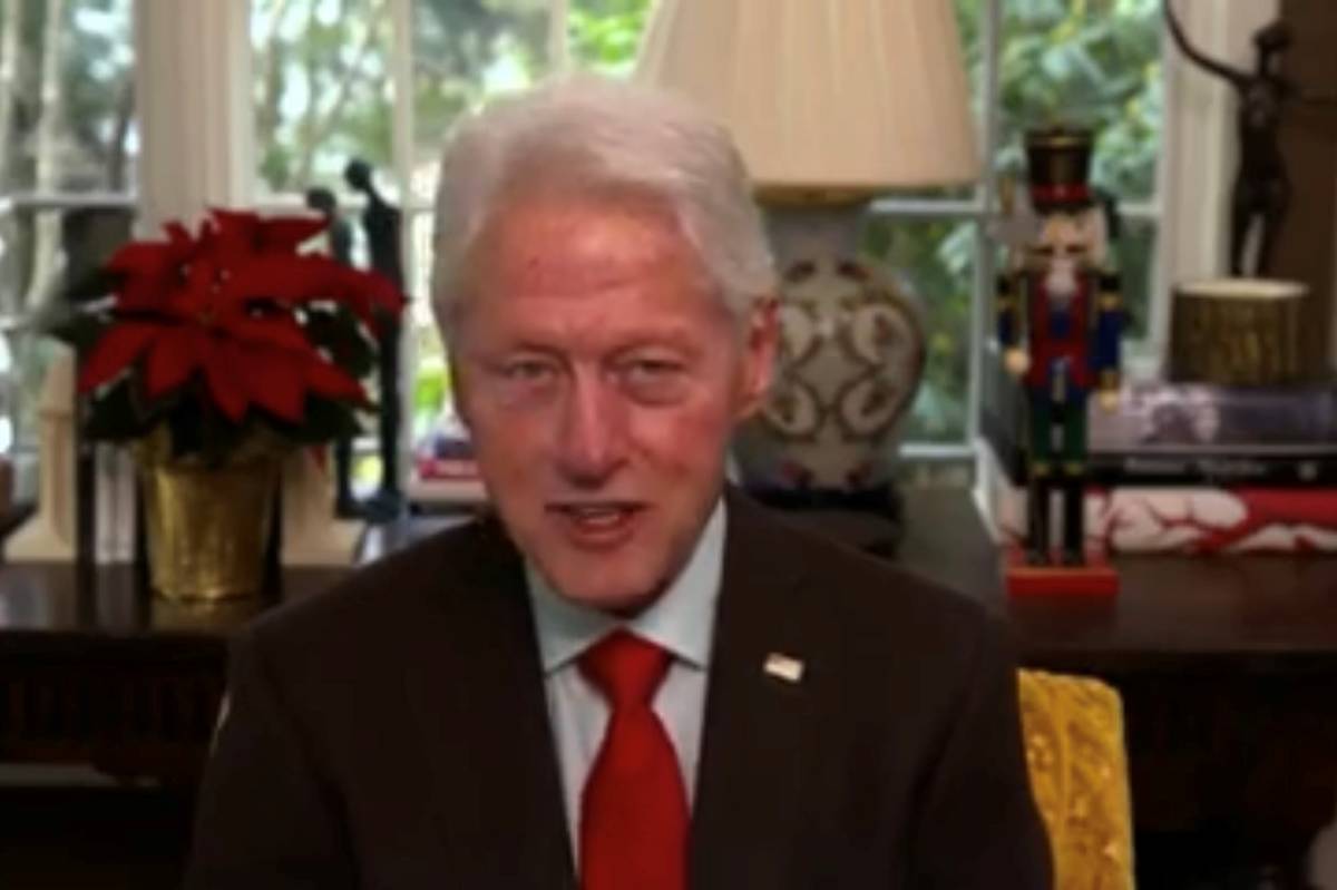 Bill Clinton is shown on a screen grab during Tony Hsieh's 