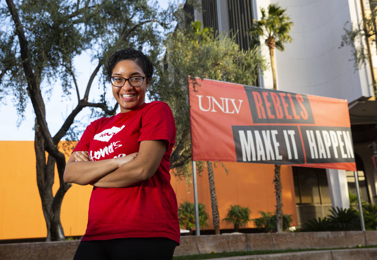 Akaisha Cook, a UNLV spring 2020 graduate, poses for a portrait on campus in Las Vegas on Tuesd ...
