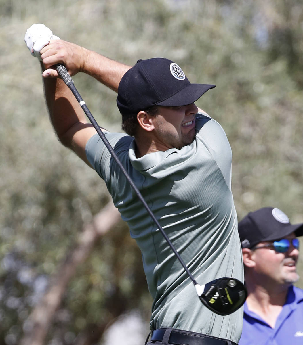 Taylor Montgomery watches his tee drive during the 2018 U.S. Qualifying at Canyon Gate Country ...