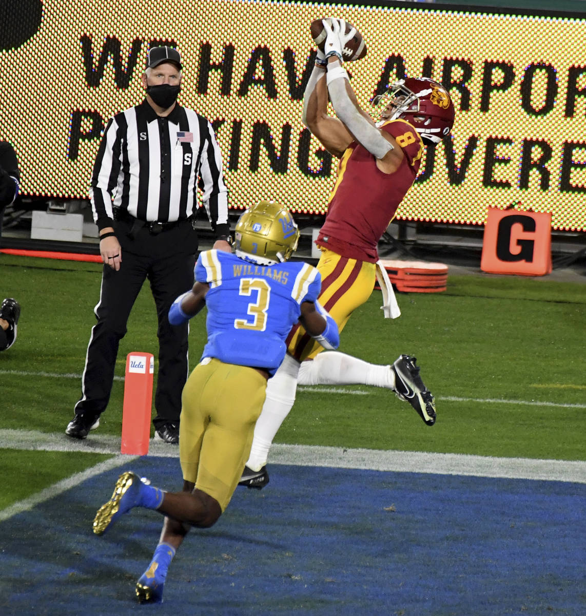 Southern California wide receiver Amon-Ra St. Brown catches pass for touchdown over UCLA defens ...