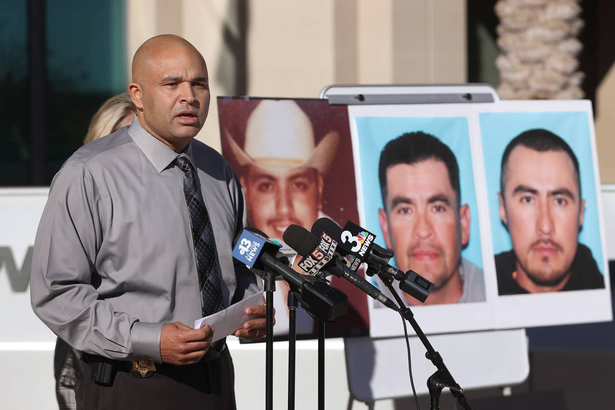Las Vegas police Lt. Ray Spencer speaks during a news conference on the homicide investigation ...