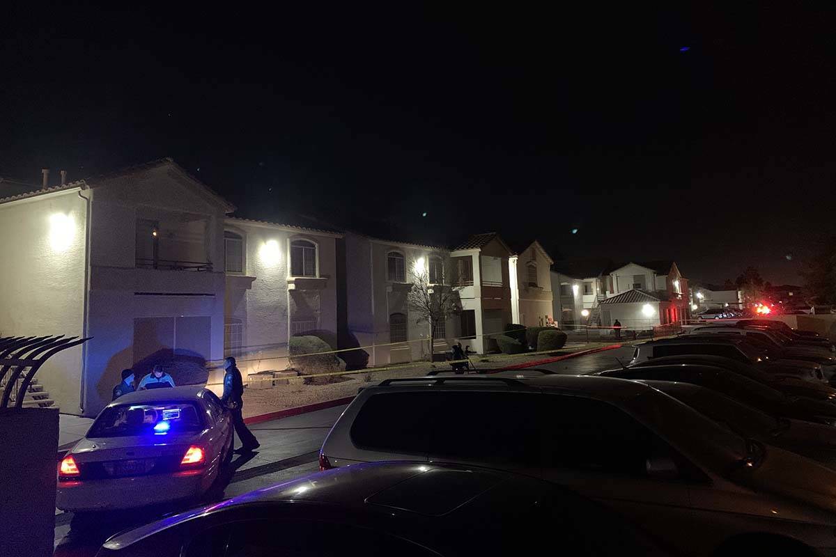 Police investigate a homicide Wednesday, Dec. 16, 2020, at Pacific Legends Apartments, 1405 S. ...