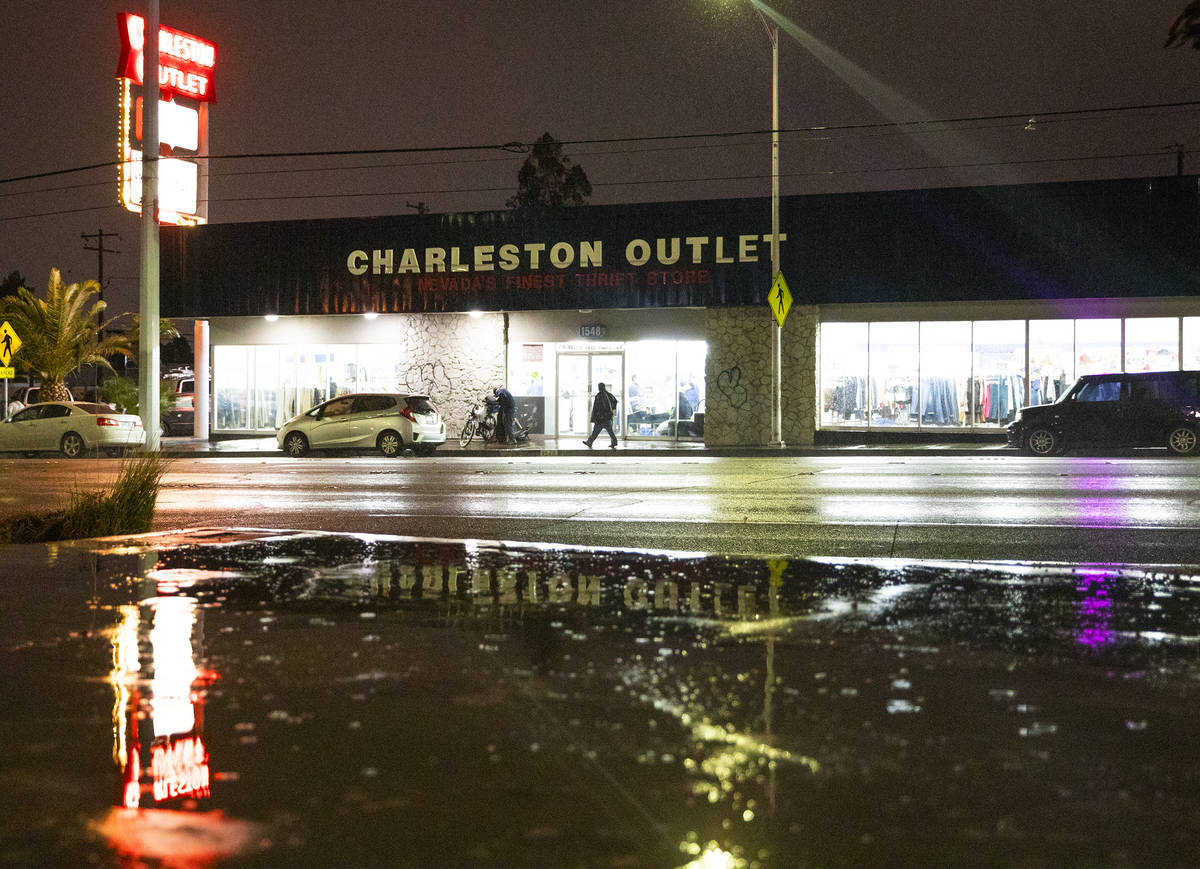 Charleston Boulevard is hit with rain in Las Vegas, Thursday, Dec. 17, 2020. Thursday marked th ...