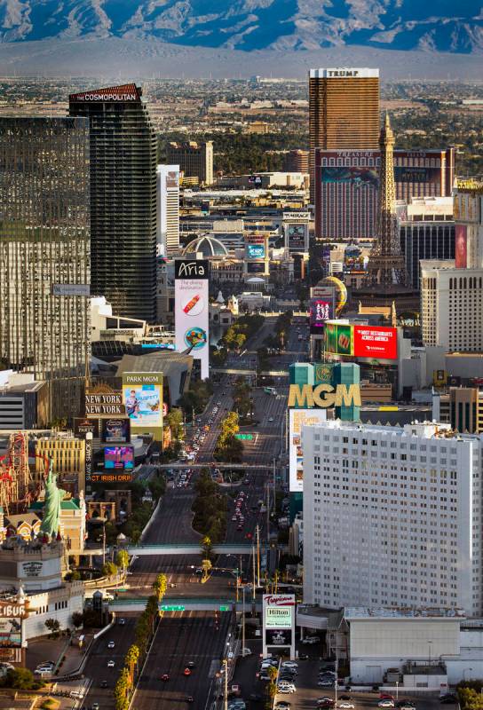 The Las Vegas Las Vegas Strip facing north about the Tropicana, MGM Grand and New York-New York ...