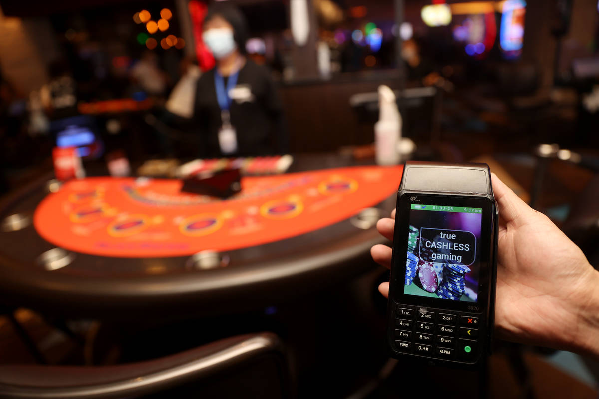 A cashless gaming card reader at Palace Station Casino in Las Vegas, Friday, July 24, 2020. (Er ...