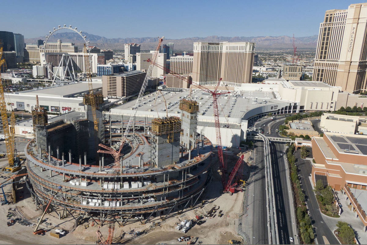 An aerial photo of the MSG Sphere at the Venetian, a collaboration by Madison Square Garden an ...