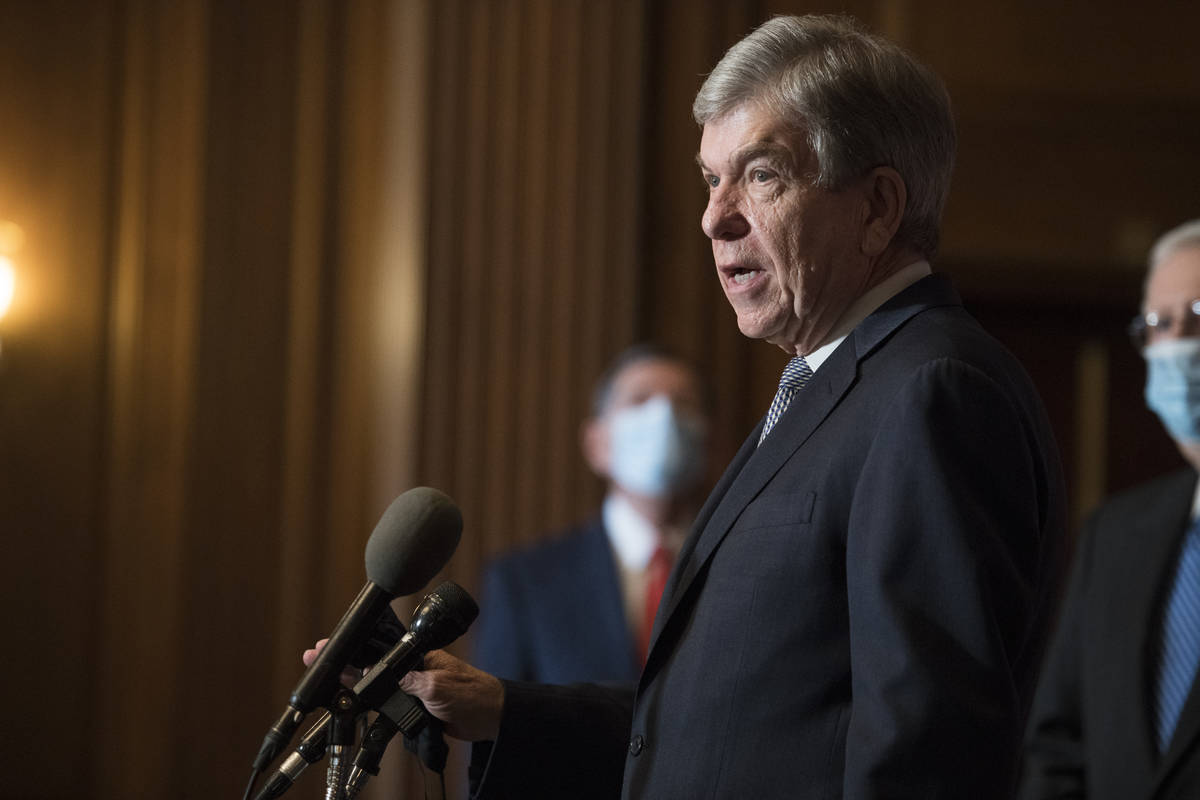 Sen. Roy Blunt, R-Mo., speaks during a news conference with other Senate Republicans on Capitol ...