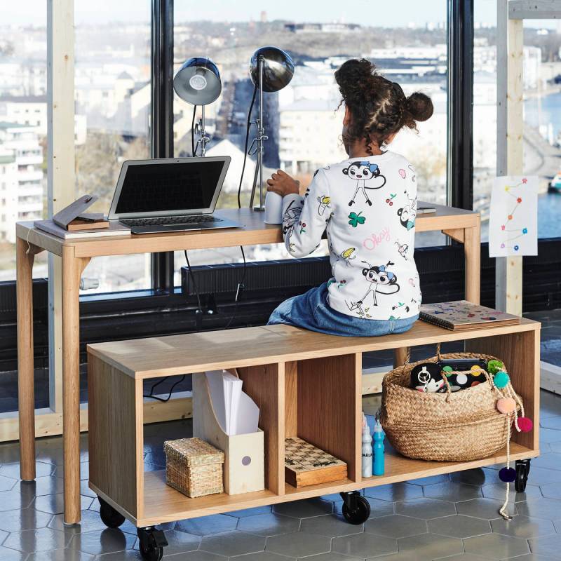 The Ravaror storage shelf also is a sturdy bench for extra seating. (Ikea)