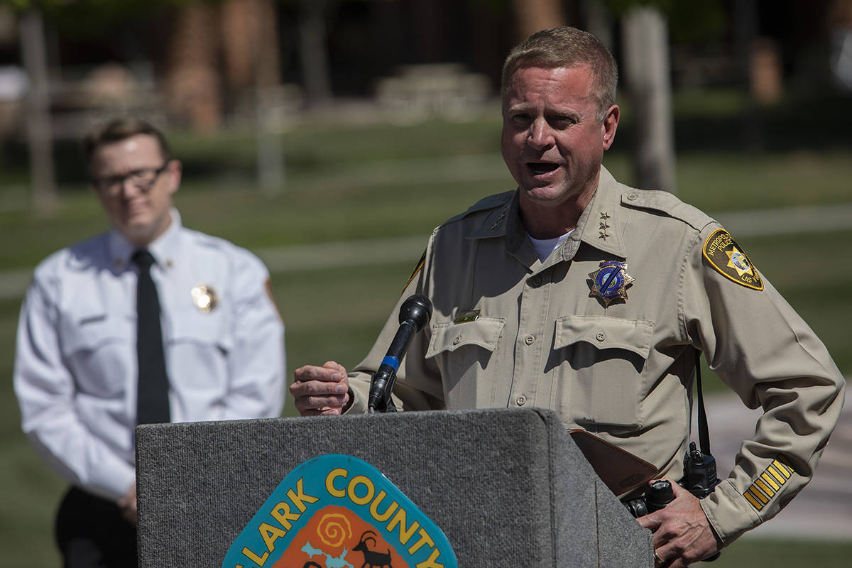 In this April 1, 2020 photo, Las Vegas Police Undersheriff Kevin McMahill outlines the police d ...
